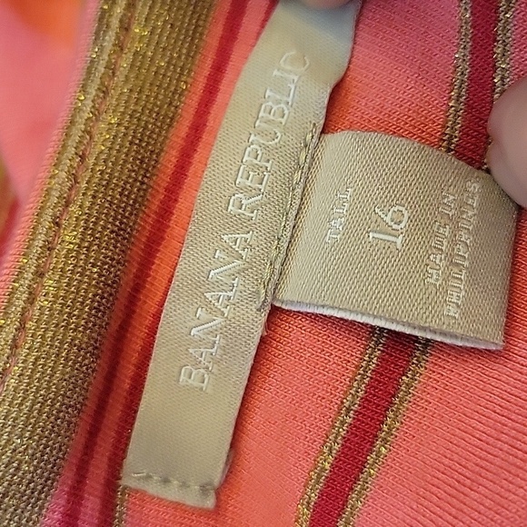 BANANA REPUBLIC pink & metalic gold striped dress.   Size 16 tall. - Picture 6 of 7